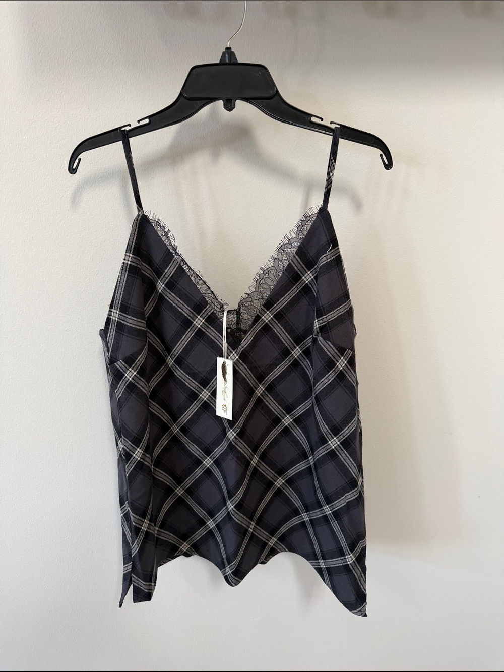 Gold Hawk Plaid Lace-Trim Cami Top